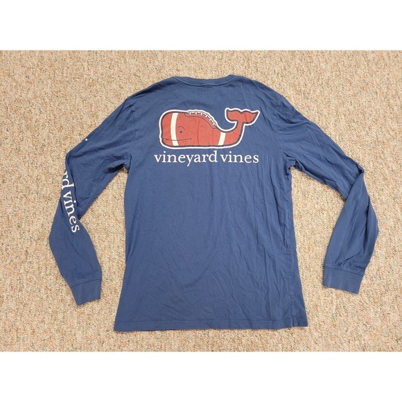 Vineyard Vines Shirt Mens Small Blue Football Whale Logo Pocket Tee Long Sleeve - Picture 15 of 16